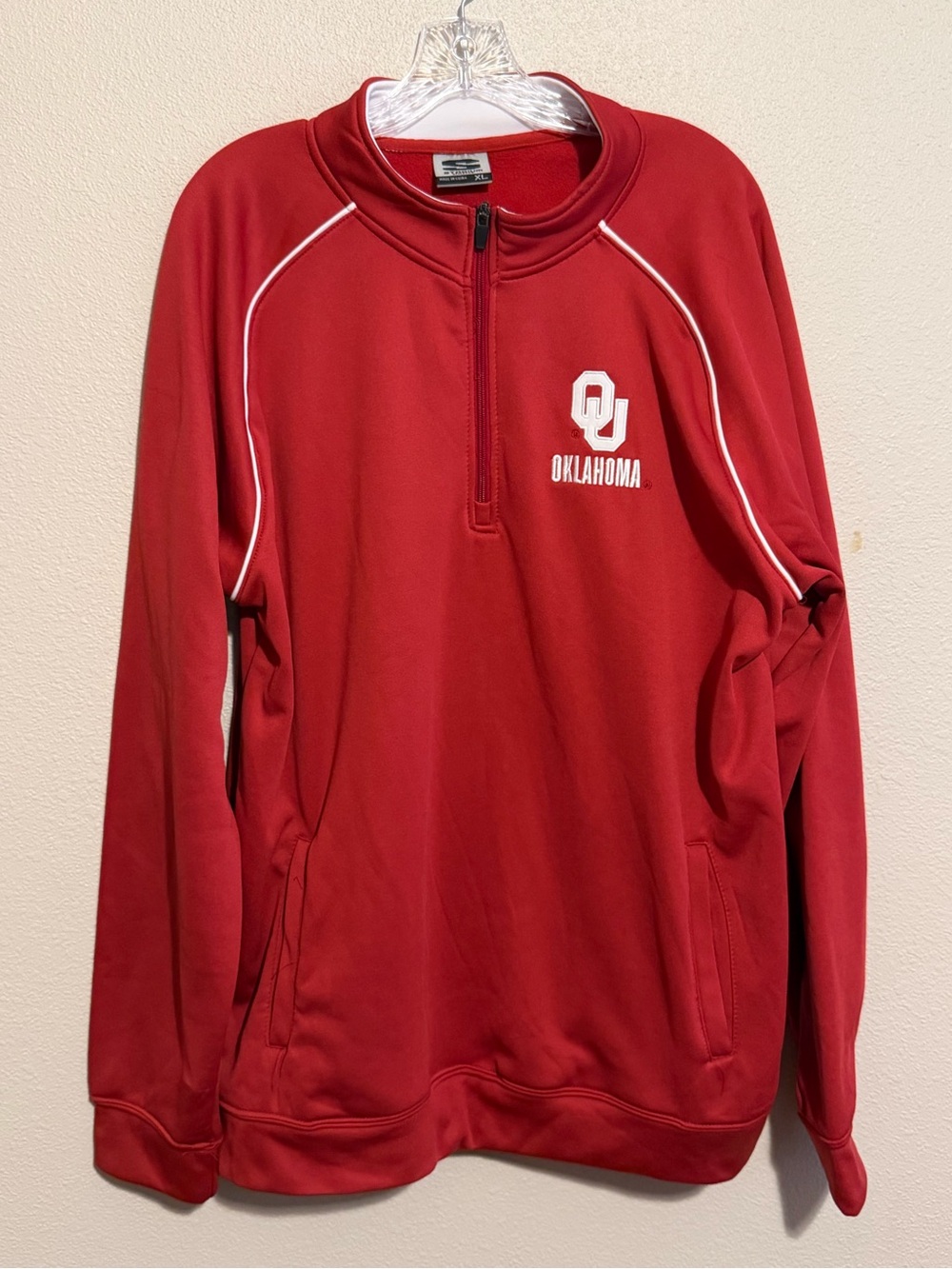 Oklahoma OU Embroidered Red Men's Quarter-Zip Pullover